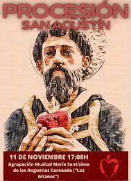 Cartel de la procesión de San Agustín, con la imagen del santo